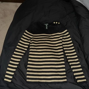 LAUREN Ralph Lauren Women’s Black Metallic Gold Thread Sweater Size Medium - Picture 1 of 8