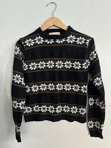 Vintage Jantzen Pullover Sweater Orlon Acrylic Black W Snowflakes Big Kids Sz 16 - Picture 1 of 8