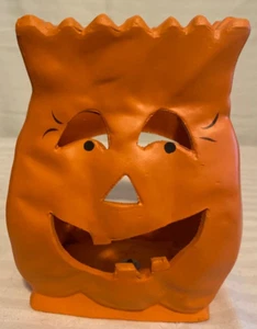 Candelabro de té de cerámica Pumpkin Luminaria - Jack O Lantern. 6”x4” ~ 1992 - Imagen 1 de 9