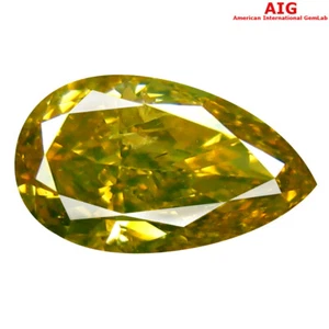 1.05 Ct AIG Certified Natural Diamond Greenish Yellow Pear Cut SI2 (8 X 5 MM) - Picture 1 of 3