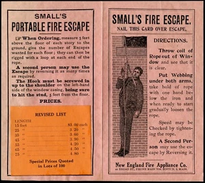 BOSTON, MA ~ NEW ENGLAND FIRE APPLIANCE CO., SMALL'S FIRE ESCAPE ~ BROCHURE 1913 - Picture 1 of 2