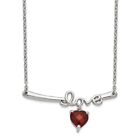 Sterling Silver Rhodium-plated Heart Garnet Love w/2.25in ext. 18" Necklace