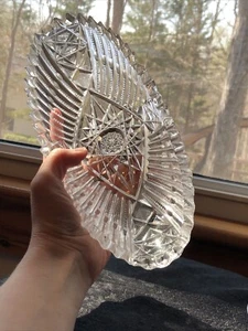 ABP Brilliant 10,7x4,5 Quaker City Cut Reißverschlüsse Kerben Kristall Schale Boot selten PQ - Bild 1 von 5