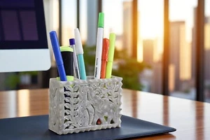 Soporte para bolígrafo tradicional tallado en piedra de jabón elegante hecho a mano oficina regalos decoración - Imagen 1 de 8