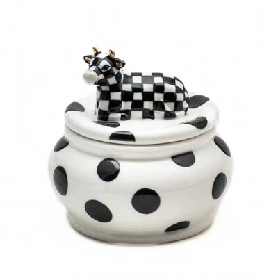 MACKENZIE-CHILDS MACKENZIE CHILDS COW CREAMERY SUGAR BOWL, NIB, 4" X 4.25"
