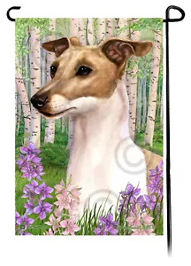 Spring Flowers Garden Flag - Fawn and White Italian Greyhound - Picture 1 of 1