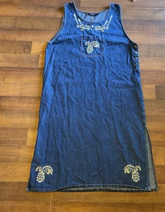 VTG Blue Denim Dress Jumper Sz 3x Embroidered Floral MPH Collection POCKET - Picture 1 of 5