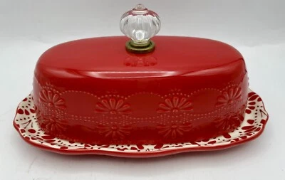 "Perilla de vidrio cubierta con ráfagas florales rojas The Pioneer Woman 8""" Foto 1 de 4