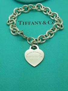 Return To Tiffany & Co. Sterling Silver Heart Tag Charm 7.5" Bracelet, RRP £480 - Picture 1 of 9