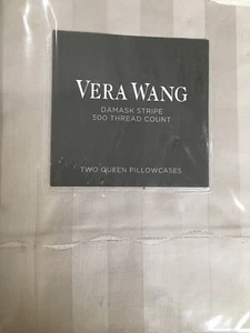 VERA WANG "DAMASK EMBROIDERED" GREY 2pc QUEEN PILLOWCASES 500thc NIP $100 - Picture 1 of 6
