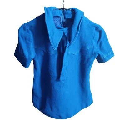 1OF1 XXS Vintage Blue Wool Short-Sleeve Blouse Matching Skirt Set 1970's Mod - Image 1 of 4