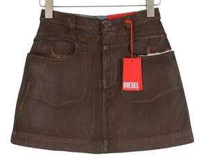 DIESEL De-Lyanna 0EIAC Women Skirt W26 Brown Coated Shiny Denim Zip Fy Mini - Picture 1 of 11