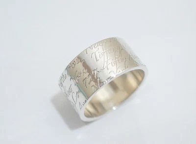 Tiffany & Co. Silver Notes 727 Fifth Avenue New York Wide Ring Size 7.5" - Image 1 of 4