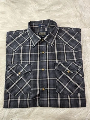 Pendleton Shirt Men's XL Gray Blac  Plaid Frontier Western Pearl Snap  Button Up - Image 1 of 4