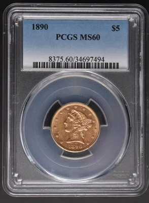 1890 $5 Gold Half Eagle PCGS MS60 - Scarce Date - Image 1 of 4