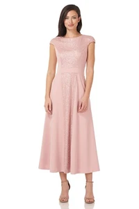 NWT JS Collections Pink Mauve Beaded Sequin & Crepe Midi Dress Gown - Size 2 - Picture 1 of 2