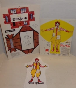 Mini cometa de papel Ronald McDonalds 1978 - banco de monedas y marioneta de mano 1976 - Imagen 1 de 10