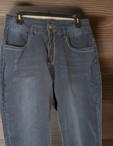 Allegra K 3 Button Damen Skinny Leg Denim Blue Jeans Größe Large Medium Wash - Bild 1 von 5