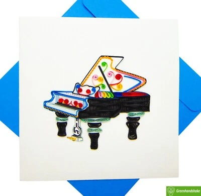 GREENHANDSHAKE Grand Piano Quilling Greeting Card - Unique Dedicated Handmade Art