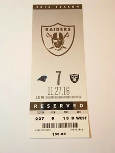 2016 Oakland Raiders Carolina Panthers NFL Football Full Ticket Stub - Picture 1 of 2