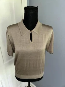North 17, Tan Short Sleeve, Silk Lightweight Sweater, Collar, Size Large - Picture 1 of 5