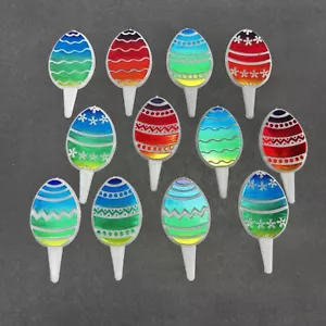 12 + Vintage Easter Egg Cake Topper Decoration Cupcake Picks Decor - Picture 1 of 4