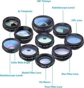 Lente Apexel 10 en 1 macro/ancha/ojo de pez para iPhone Samsung - Imagen 1 de 10