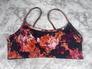 Fabletics Floral Sports Bra Sz Medium? Black Red Padded Fitness Yoga Activewear - Picture 1 of 8