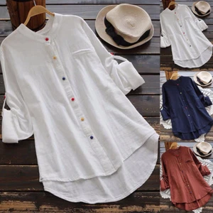 Womens Baggy T-Shirt Tunic Tops Ladies Summer Loose Long Sleeve Blouse Plus Size - Picture 1 of 11