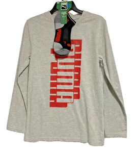 Puma BOYS Medium 2 Piece Long Sleeve Gray T-shirt and Black Gray Sock Set TEE - Picture 1 of 7