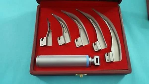 SET OF 5 LARYNGOSCOPE MACINTOSH MAC INTUBATION BLADES + MEDIUM HANDLE ANESTHESIA - Picture 1 of 3