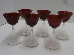 Juego de 6 vasos de cristal de licor con tallo rojo rubí - s11a - Imagen 1 de 4