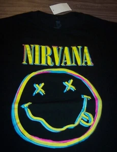 VINTAGE 90's STYLE NIRVANA NEON SMILEY FACE T-Shirt Band MENS XL NEW 1990's - Picture 1 of 3