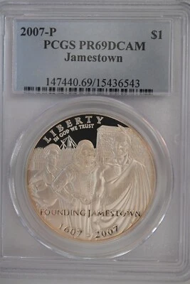 2007 P Jamestown $1 Silver 400th Anniversary coin-PCGS PR69 DCAM - Image 1 of 2