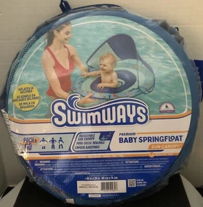 SwimWays Baby Spring Floaty with Canopy Size 9-24 Months Blue FUN - Picture 1 of 9
