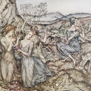 BOOK ILLUSTRATION Garden Of The Hesperides Arthur Rackham Nymph Folklore Picture - Picture 1 of 5