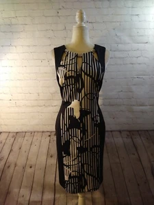 EUC women's FRANK LYMAN black/white print sheath dress w/SILVER HARDWARE - sz 8 - Picture 1 of 13