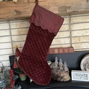 Vintage burgunderrot Perlen BOMBAY COMPANY Weihnachtsstrumpf gesteppt Samt 25" - Bild 1 von 4