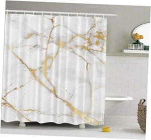 White Golden Marble Shower Curtain,Abstract 72"W x 72"L (Pack of 1) Gold White - Picture 1 of 6