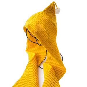 Children Winter Knitted Hooded Scarf Neck Ear Warmer Wrap Solid Warm Scarves - Picture 1 of 19