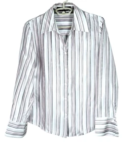 KASPER Women's Glossy Polyester Long Sleeve Blouse Striped Multicolor Size 10 - Picture 1 of 16