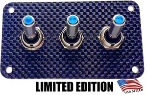 Limited Edition BLUE/BLACK Carbon Fiber 3 Toggle Switch Panel -BLUE LED Switches - Bild 1 von 4