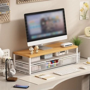 2 Tier Computer Monitor Stand Riser with Drawer Desk Organizer Monitor Riser - Afbeelding 1 van 16