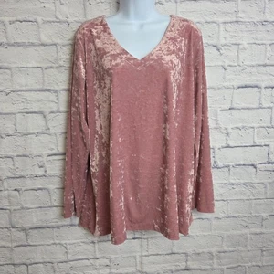 J. Jill Top Womens Size Large Pink Crushed Velvet V Neck Long Sleeve - Picture 1 of 11
