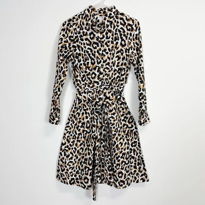 Vestido J Crew Feminino 2 Leopardo Laço Cintura Camisa Vestido Algodão Popeline AK928 NOVO COM ETIQUETAS - Imagem 1 de 4