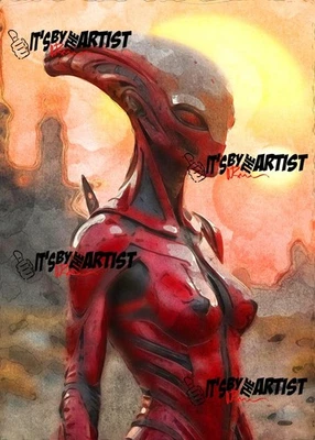 Esboço ACEO ATC - Guerreira Alienígena Feminina - 1/1 - Selo de autenticidade - Imagem 1 de 4