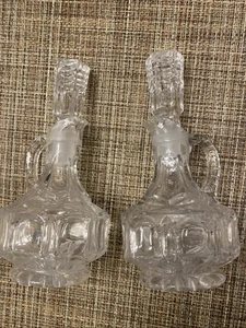 Vtg Set Oil Vinegar Cruets Pressed Cut Glass Bottles with Lids - Picture 1 of 4