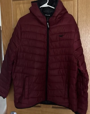 Hollister Puffer Coat Hooded Men’s Size XXL Burgundy - Image 1 of 4