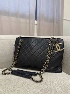 Vintage Chanel Black Quilted Lambskin Leather Tote Bag Gold Hardware - Picture 1 of 15