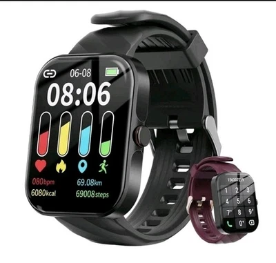 Smart Watch YOBONE, Your Fitness Tracker/ Color: Black (2 Bands- Black-Wine) - Image 1 of 4